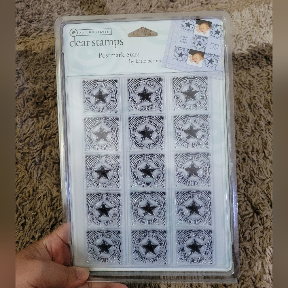 Autumn Leaves Stampology Clear Stamps "Postmark Stars" 15 Words & Phrases Happy